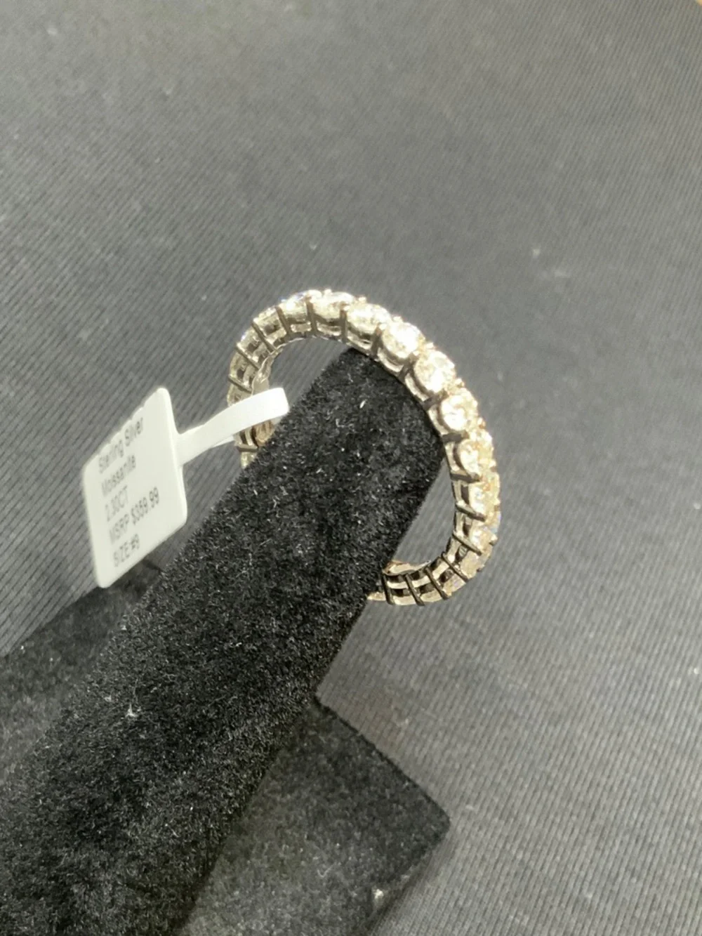 Sterling Silver Moissanite Eternity Band - Size 9
